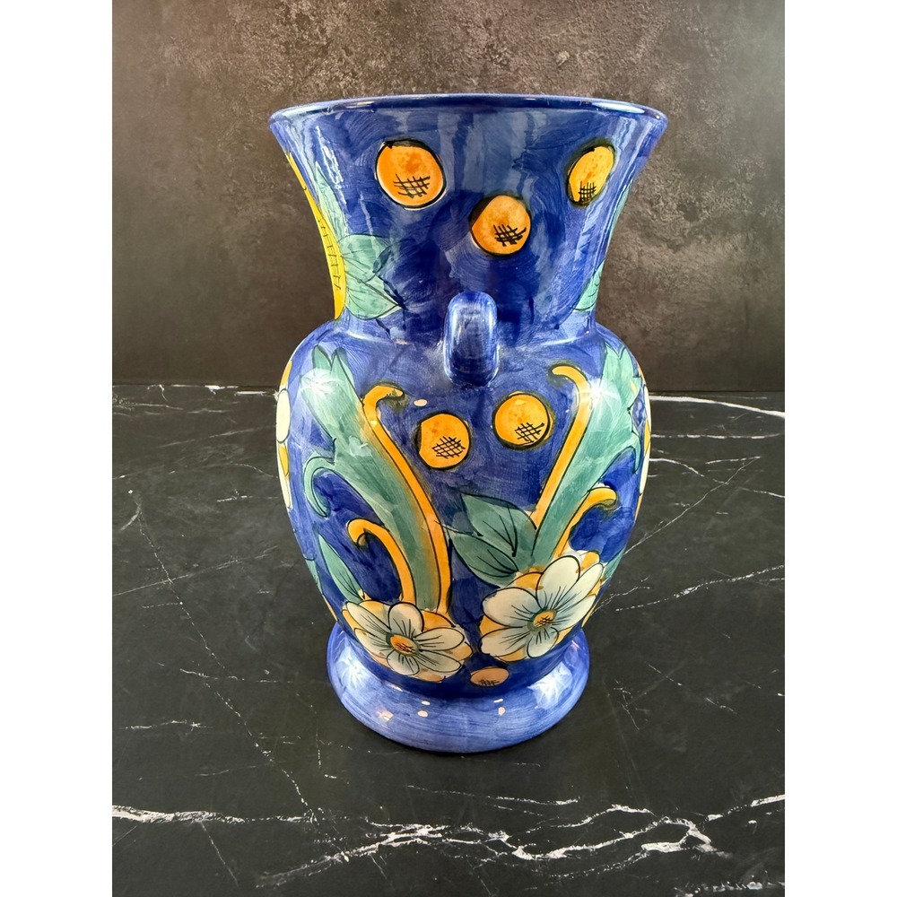 Vintage Hand Painted 8in Jug Vase Blue Lemons ~ Marked W.C.L. China